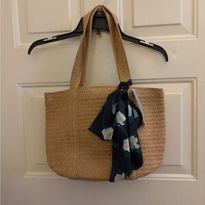 Draper James Tan Tote Bag with BlueFloral Scarf